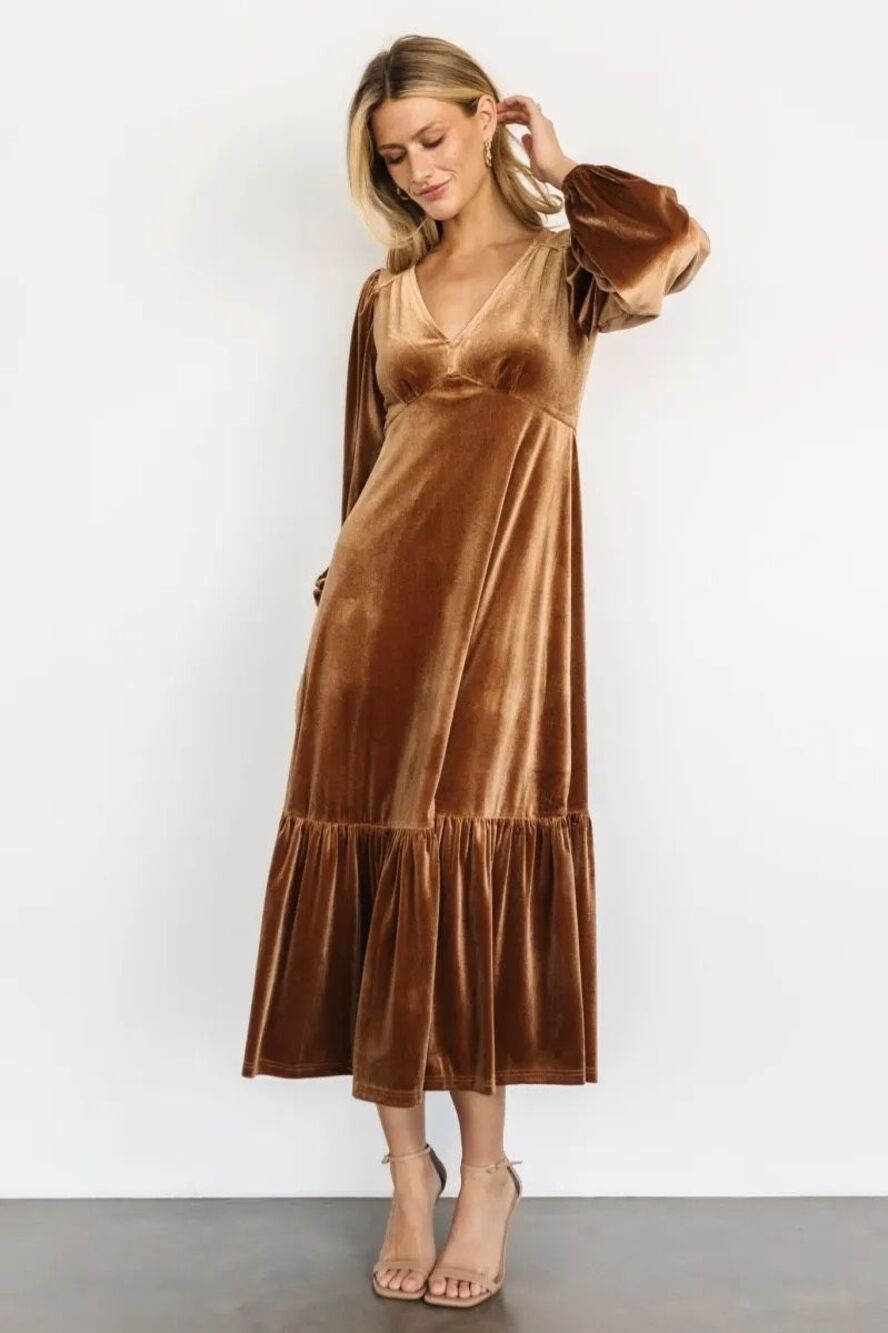 Baltic Born Erika Velvet Maxi Dress Size M Caramel Brown Wedding Guest Holiday